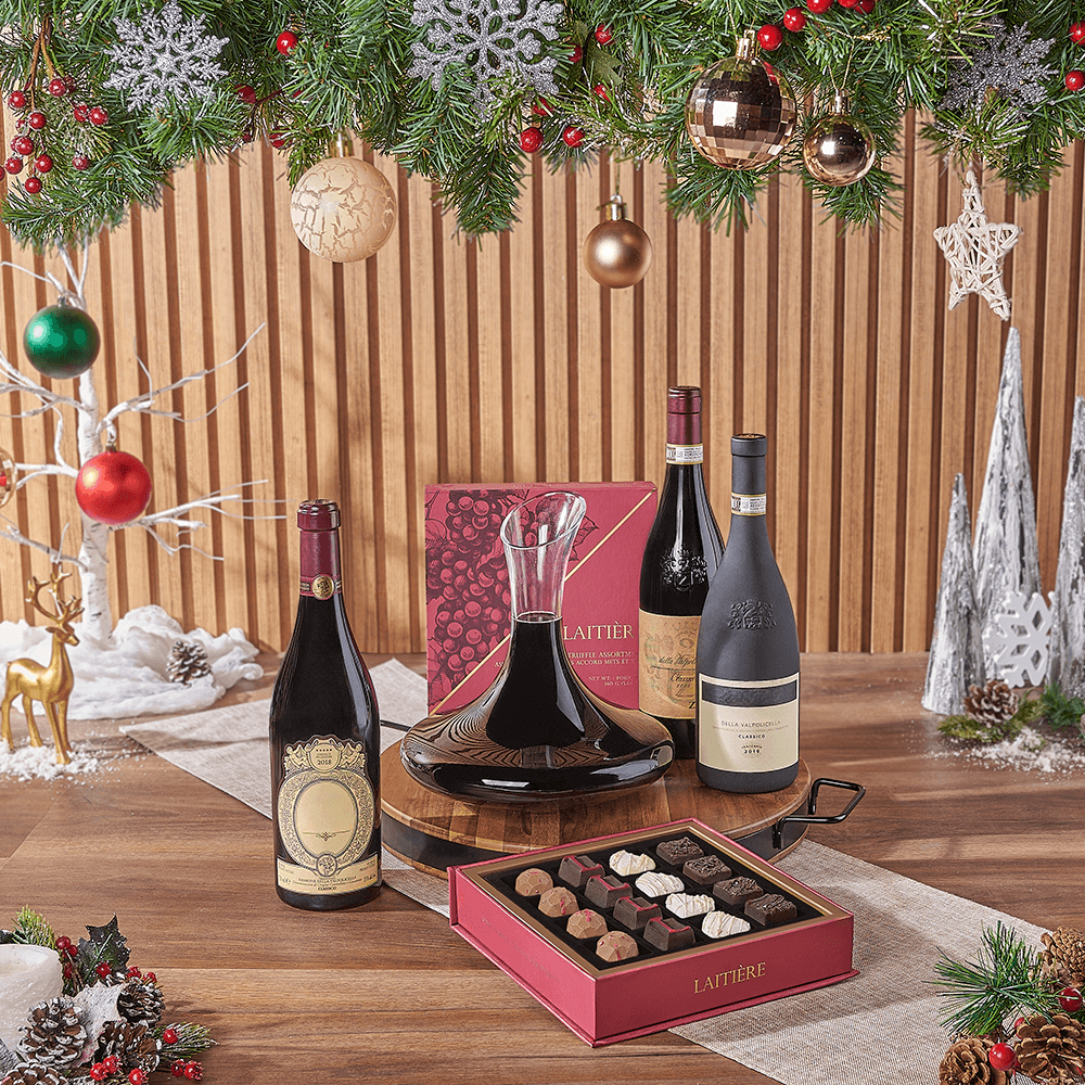 Christmas Wine &amp; Decanter Gift, christmas gift, christmas, wine gift, wine, holiday gift, holiday, decanter gift, decanter, chocolate gift, chocolate, New Jersey delivery