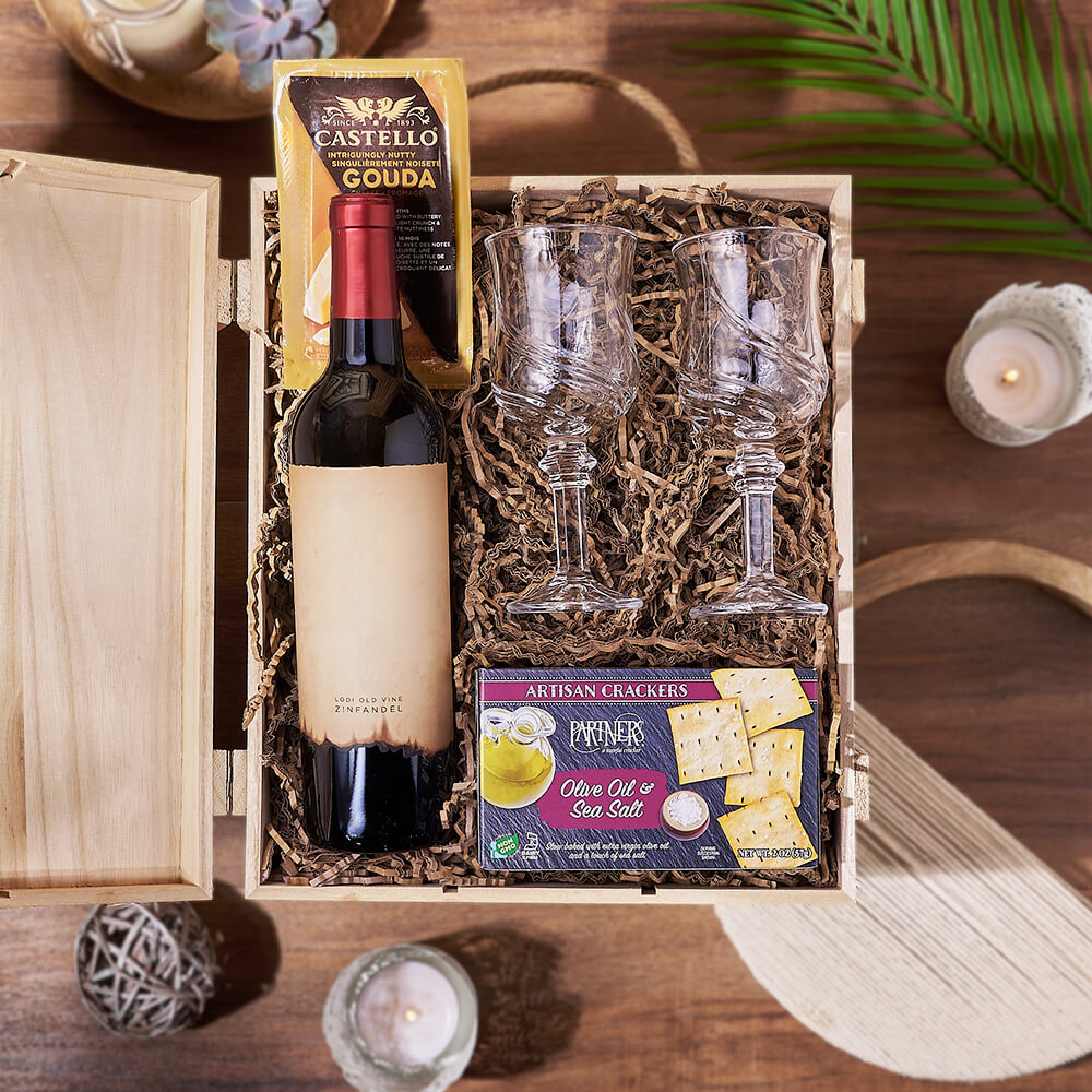 Classic Wine &amp; Cheese Crate, wine gift, wine, cheese gift, cheese, New Jersey delivery
