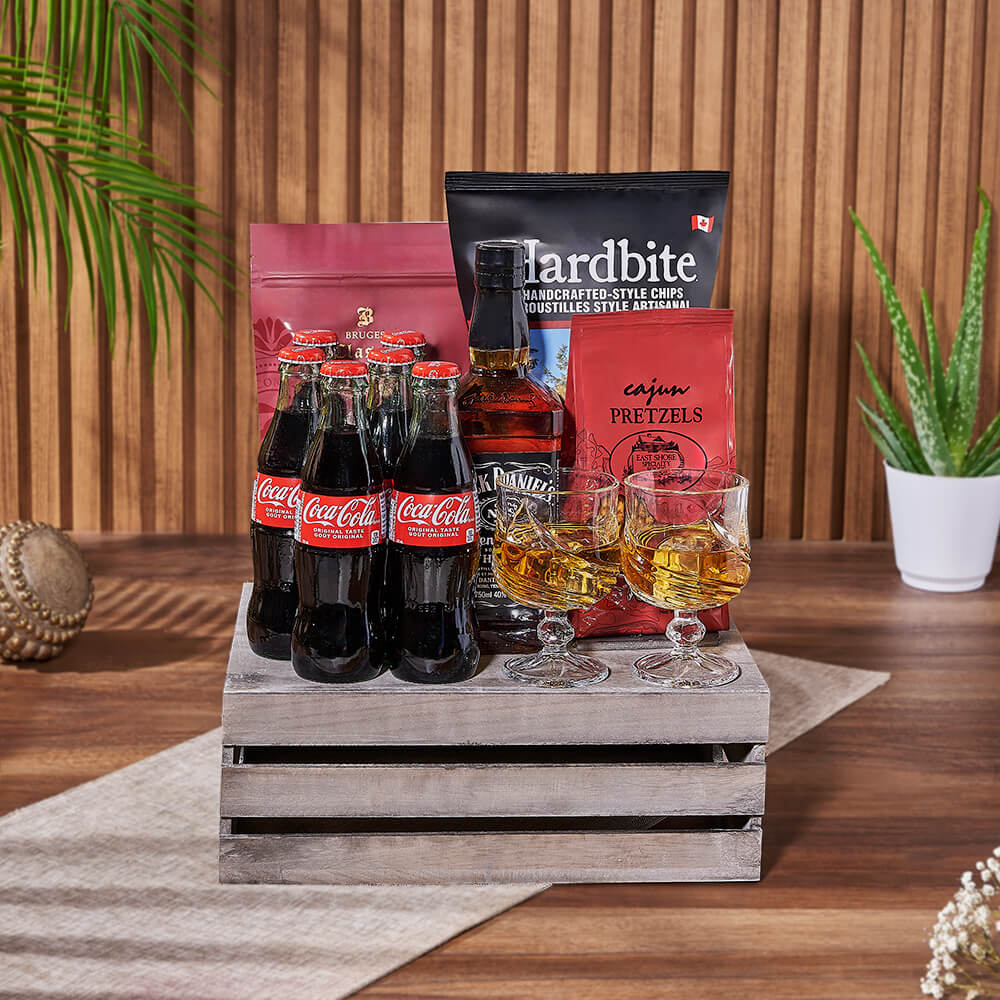 Coke &amp; Snacks Liquor Gift Crate - Liquor Gift Basket - New Jersey Baskets
