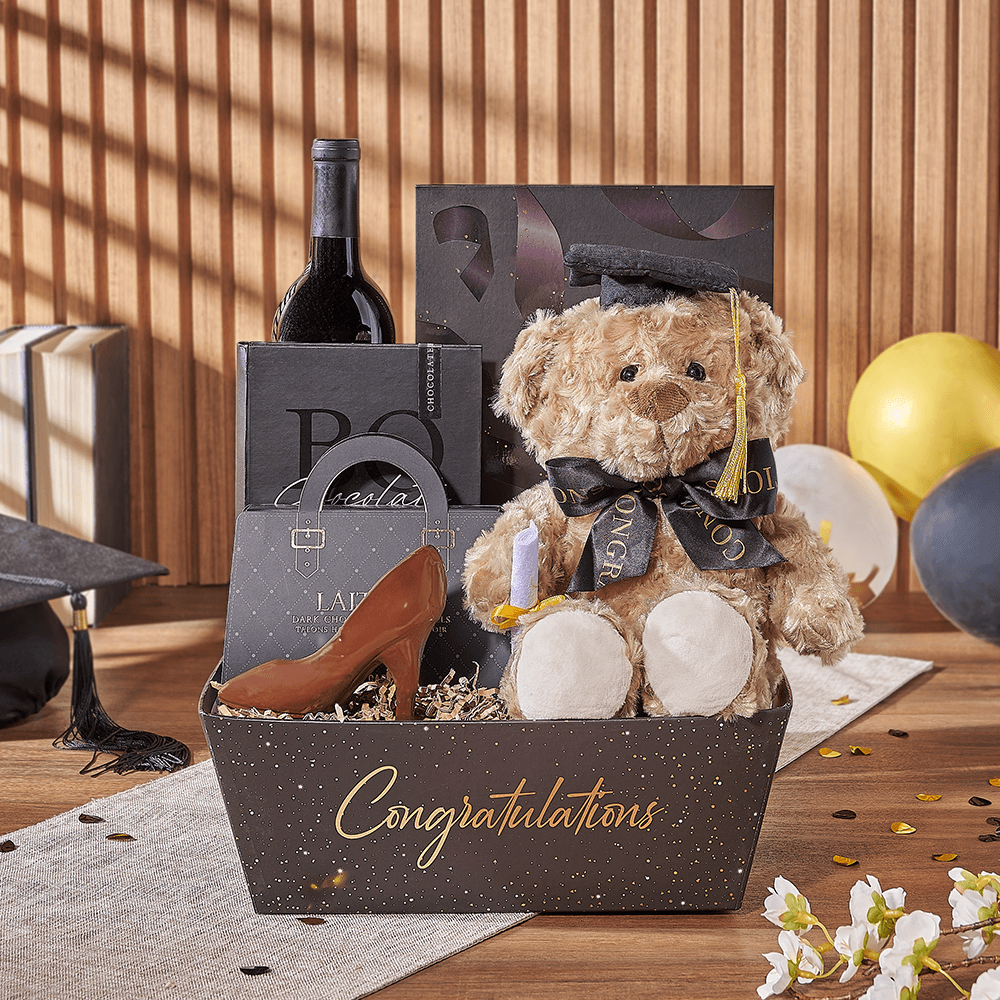 Gourmet Laitière and Boss Chocolate Gift Basket for Graduation – how the gift is presented