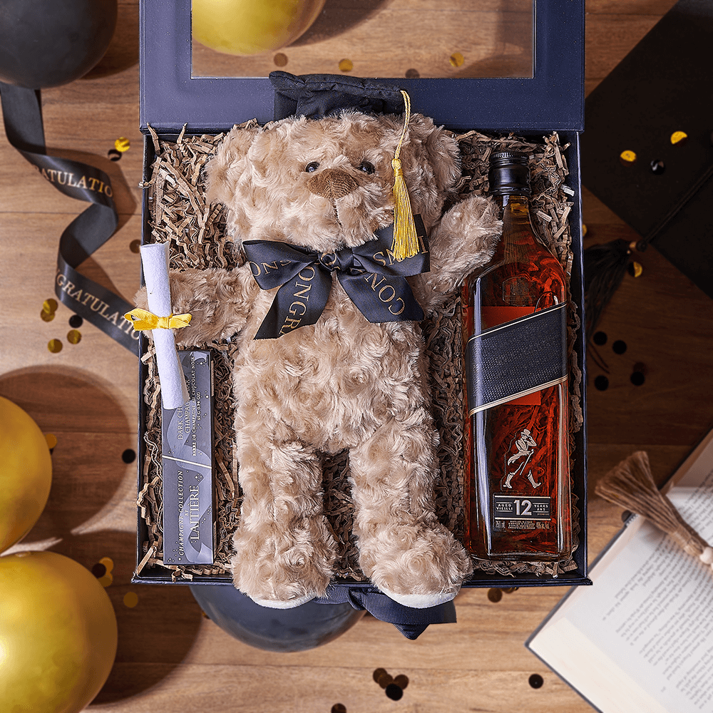 Congratulations Grad Liquor Box, liquor gift, liquor, chocolate gift, chocolate, graduation gift, graduation, New Jersey delivery