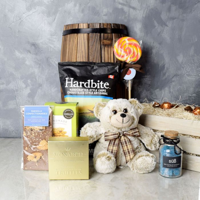 Silver Jamie Bear Snack Crate Gift – how the gift is presented