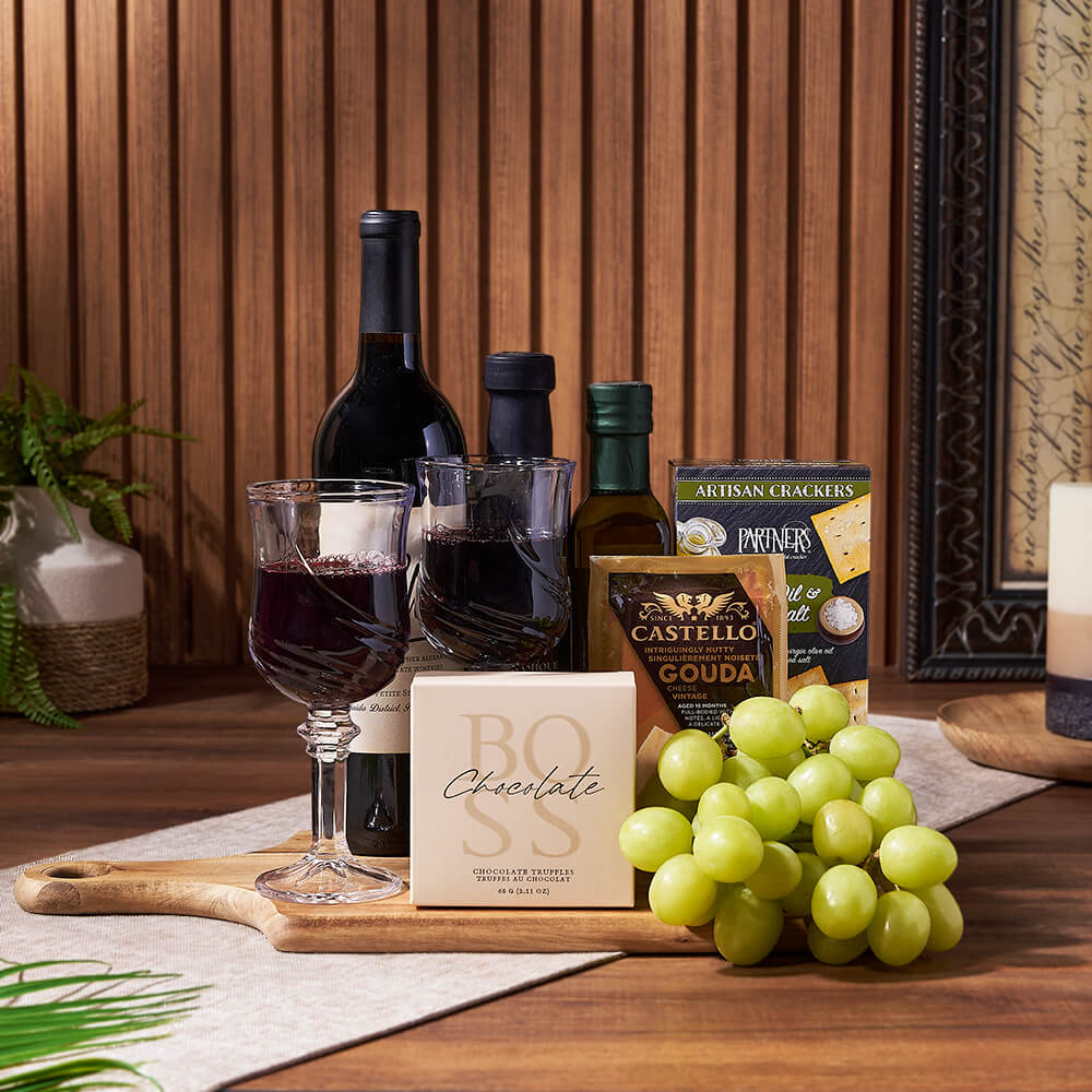 Decadent Wine &amp; Cheese Basket from New Jersey Baskets - Wine Gift Basket - New Jersey Delivery
