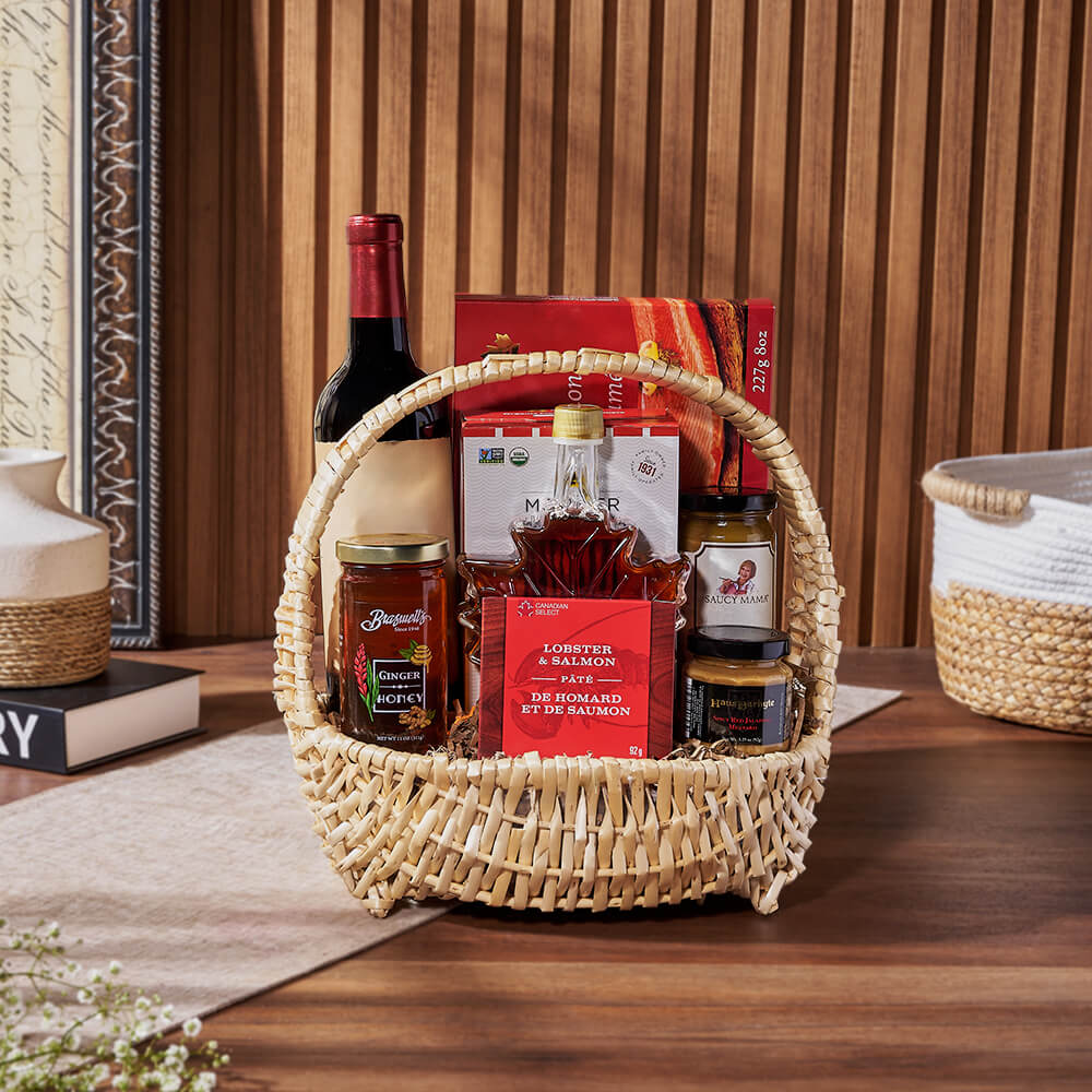 Classic Wine and Smoked Salmon Basket – how the gift is presented