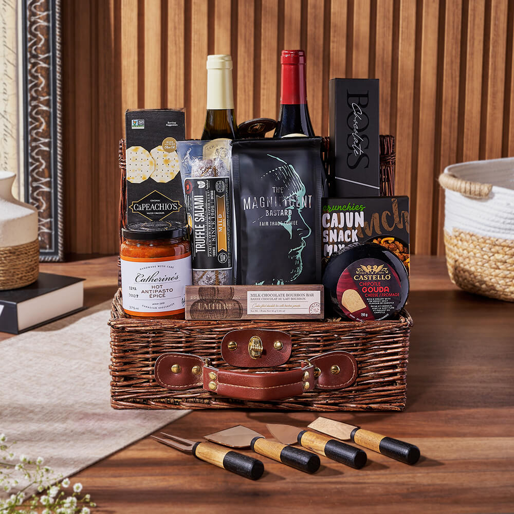 Deluxe Wine &amp; Appetizer Gift Basket, wine gift, wine, charcuterie gift, charcuterie, coffee gift, coffee, New Jersey delivery