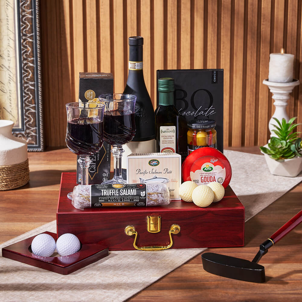 Deluxe Wine &amp; Golfing Snack Set, wine gift, wine, charcuterie gift, charcuterie, seafood gift, seafood, golf gift, golf, New Jersey delivery