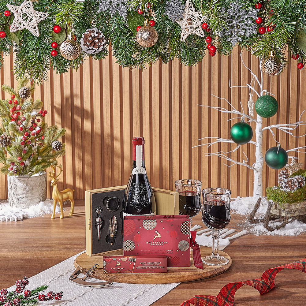 Deluxe Yuletide Wine Serving Gift, wine gift, wine, chocolate gift, chocolate, christmas gift, christmas, New Jersey delivery