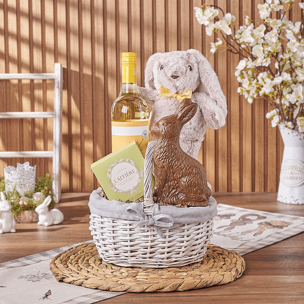 Easter Bunny Wine & Chocolate Basket, easter gift, easter, wine gift, wine, chocolate gift, chocolate, New Jersey delivery