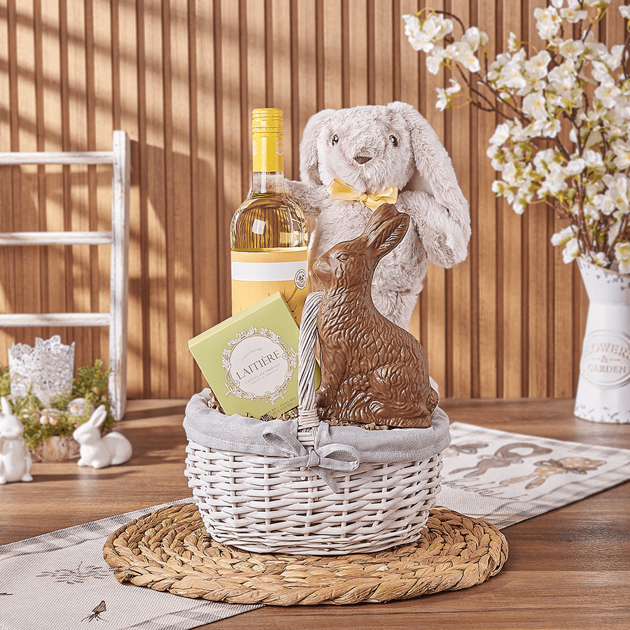 Easter Bunny Wine & Chocolate Basket, easter gift, easter, wine gift, wine, chocolate gift, chocolate, New Jersey delivery