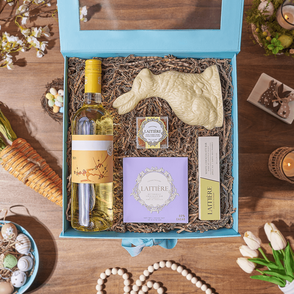 Easter Bunny & Wine Gift Box, wine gift, wine, chocolate gift, chocolate, easter gift, easter, New Jersey delivery