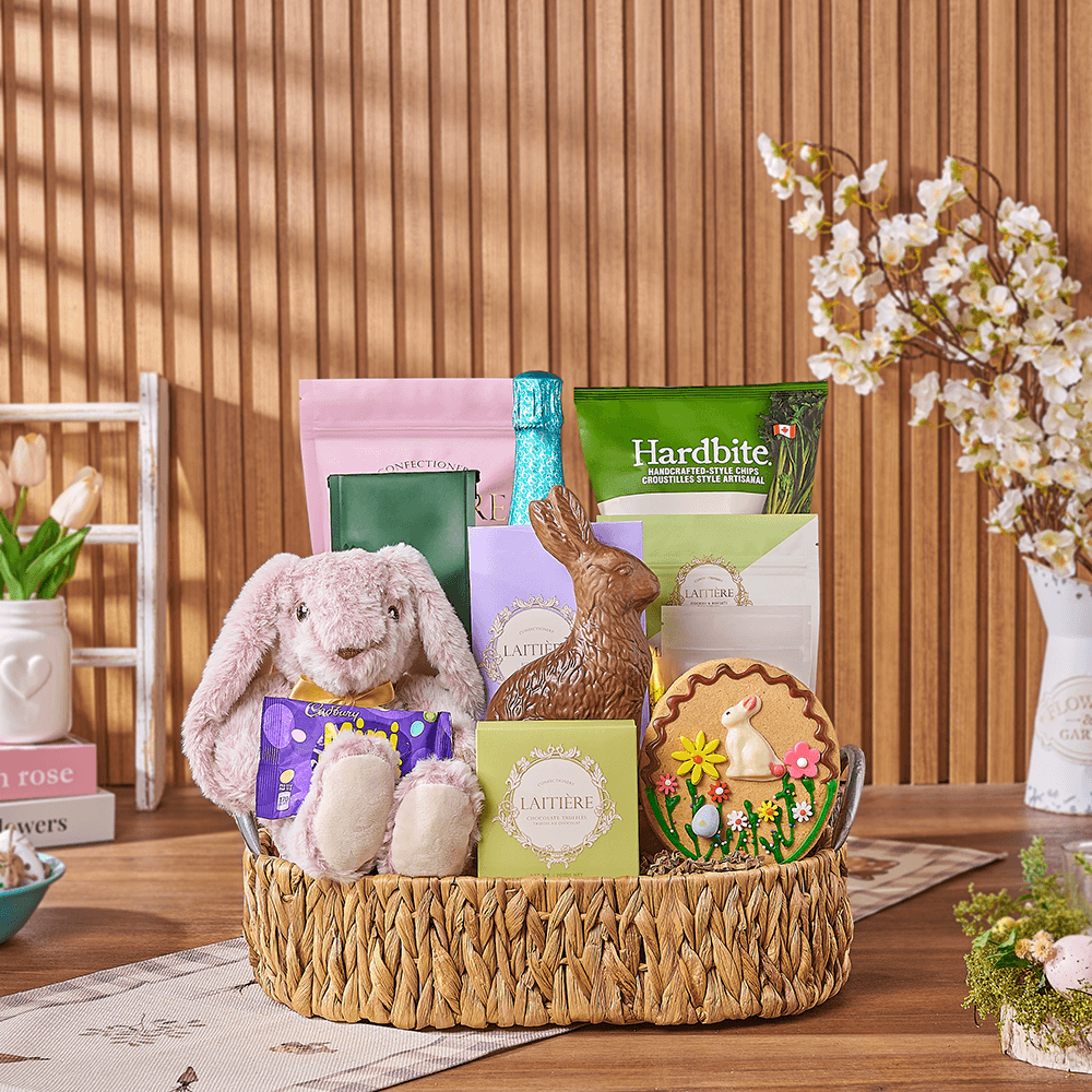 Easter Champagne &amp; Snack Basket, easter gift, easter, sparkling wine gift, sparkling wine, champagne gift, champagne, chocolate gift, chocolate, New Jersey delivery