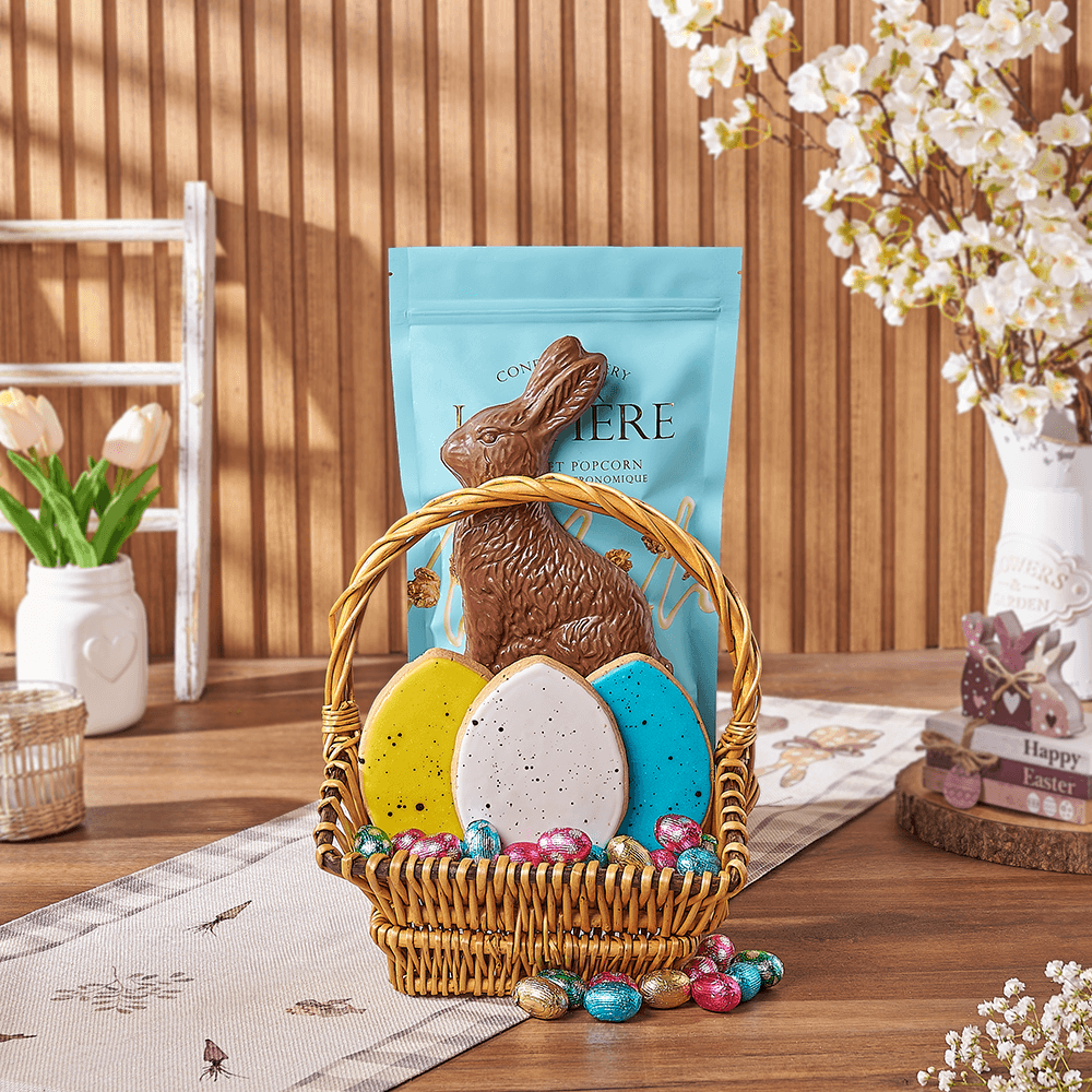 Easter White Chocolate Popcorn Basket – how the gift is presented