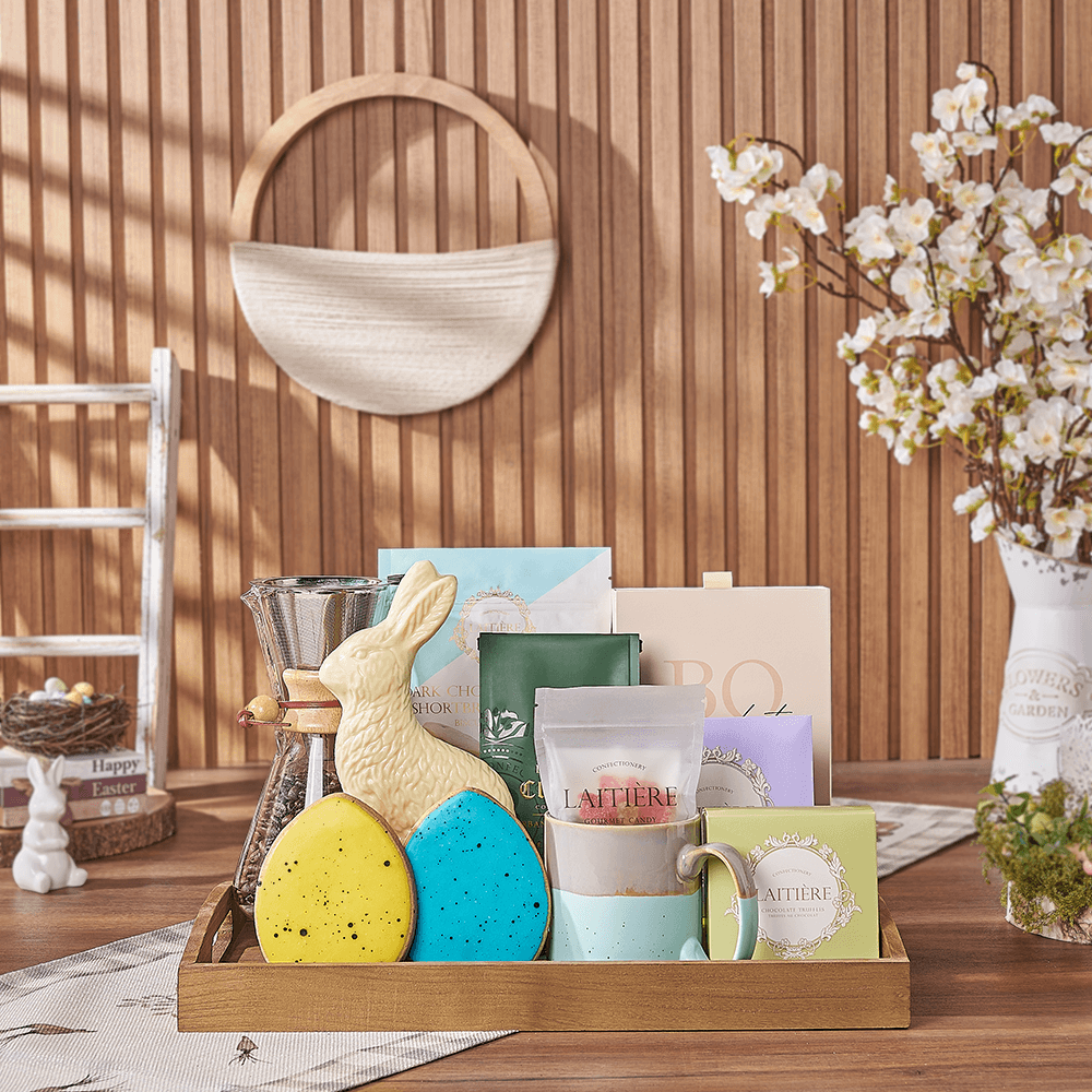 Easter Coffee & Treat Tray, easter gift, easter, chocolate gift, chocolate, cookie gift, cookie, coffee gift, coffee, New Jersey delivery