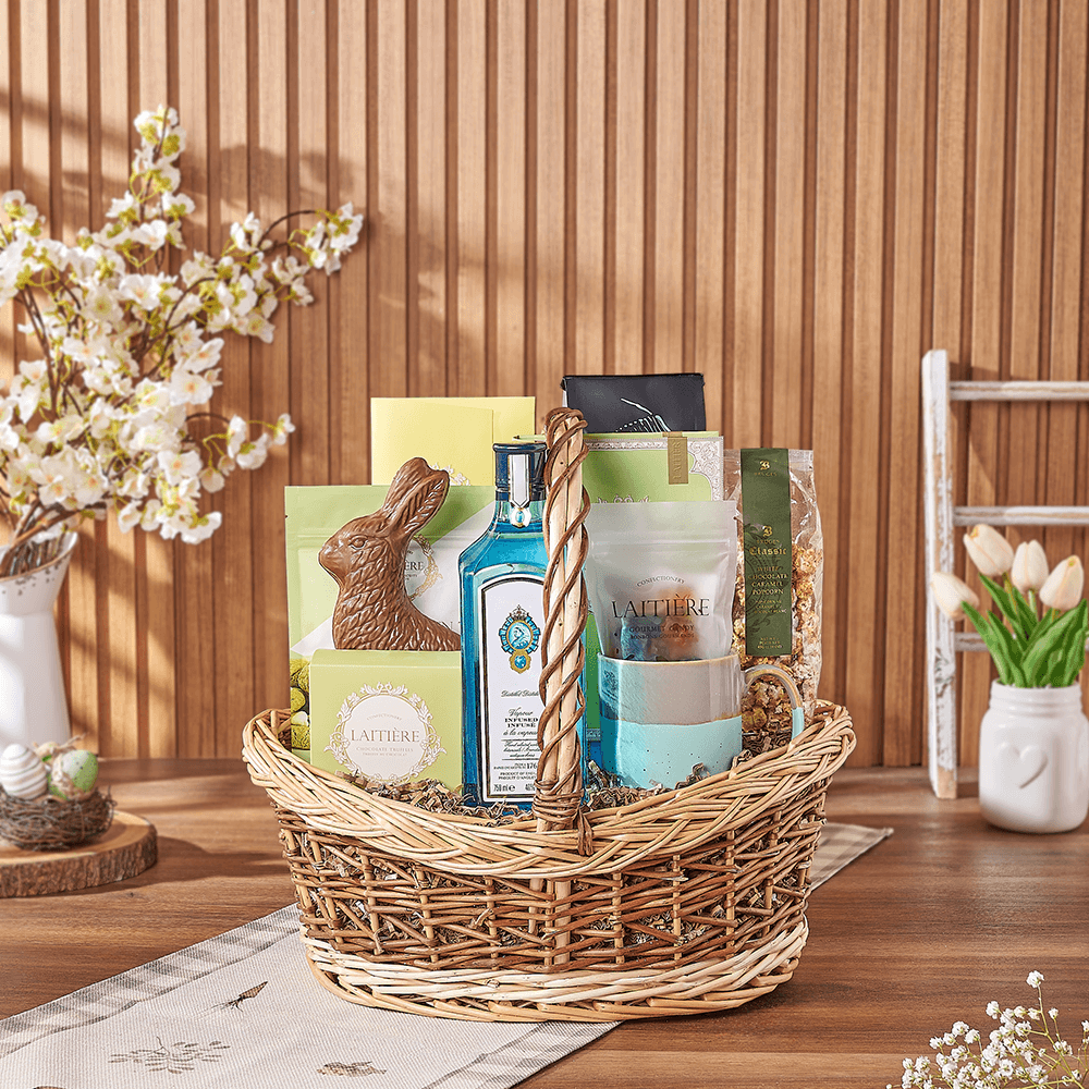 Easter Spirits & Coffee Basket, easter gift, easter, liquor gift, liquor, chocolate gift, chocolate, coffee gift, coffee, New Jersey delivery