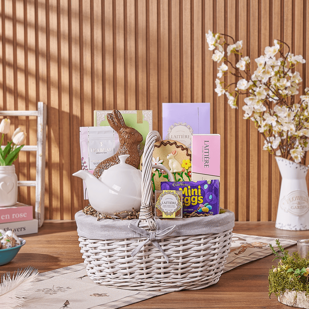 Easter Tea Party Gift Basket, tea gift, tea, chocolate gift, chocolate, easter gift, easter, easter basket, New Jersey delivery