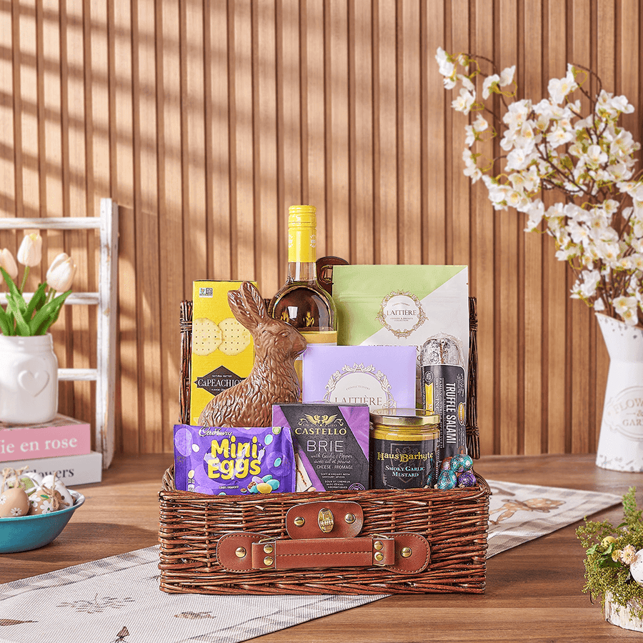 Easter Wine Picnic Basket, easter gift, easter, wine gift, wine, chocolate gift, chocolate, New Jersey delivery