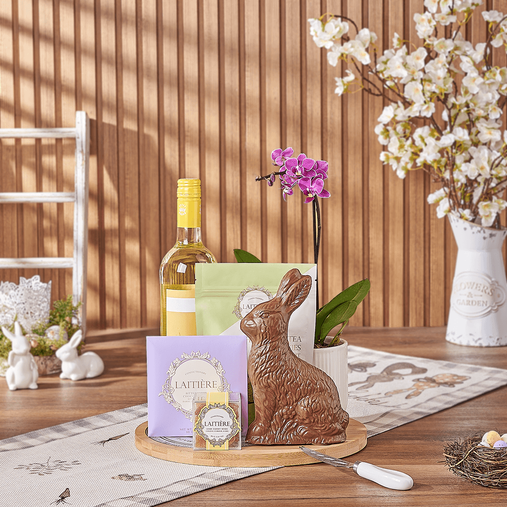 Easter Wine &amp; Orchid Gift Board, wine gift, wine, easter gift, easter, orchid gift, orchid, plant gift, plant, New Jersey delivery