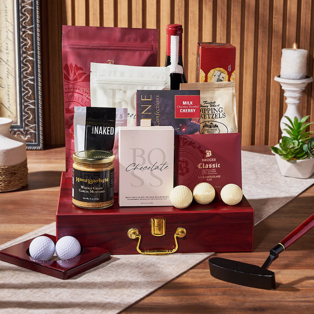 Executive Golf Wine &amp; Snack Gift Set, wine gift, wine, chocolate gift, chocolate, golf gift, golf, New Jersey delivery