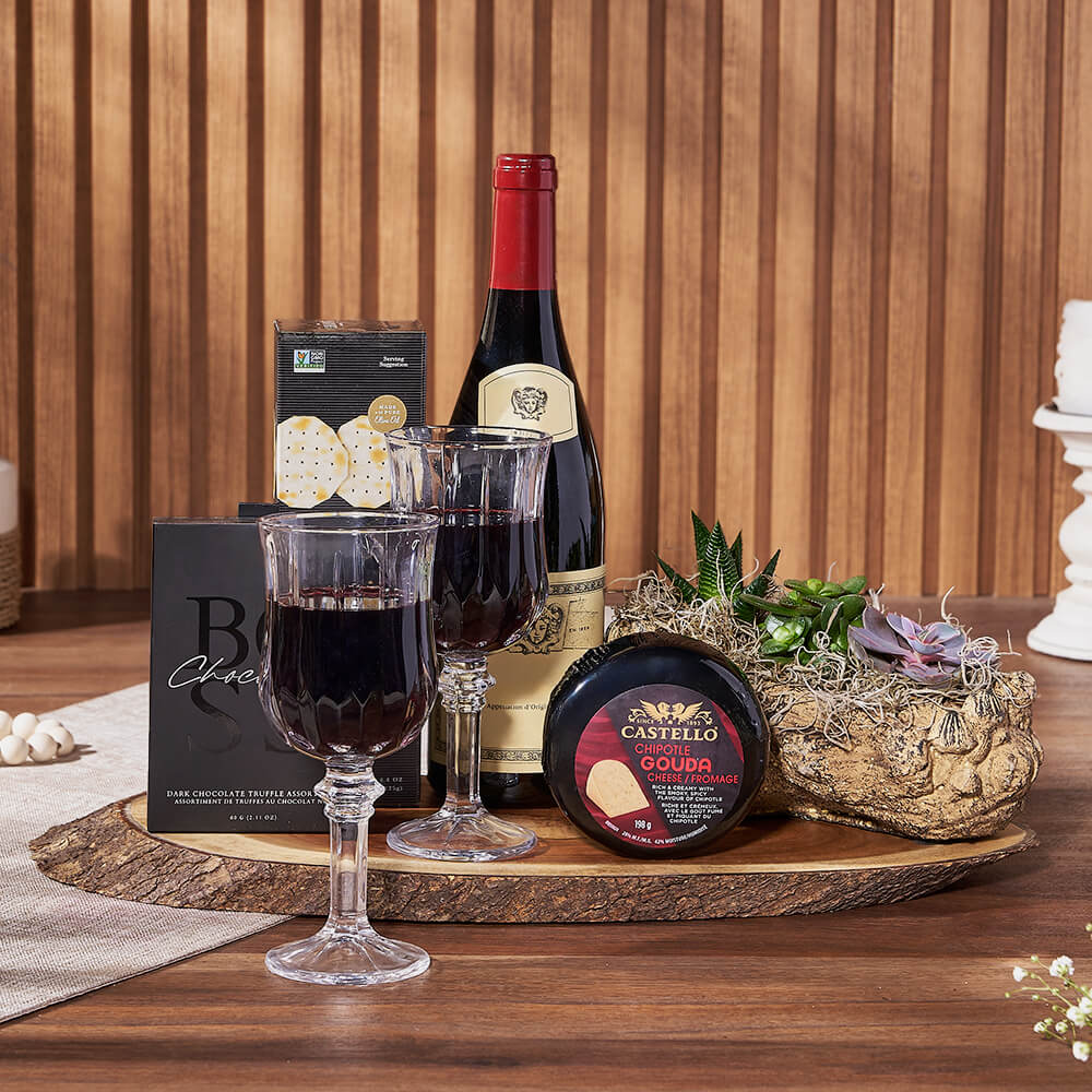 Exquisite Treats &amp; Wine Gift Set, wine gift, wine, plant gift, plant, New Jersey delivery
