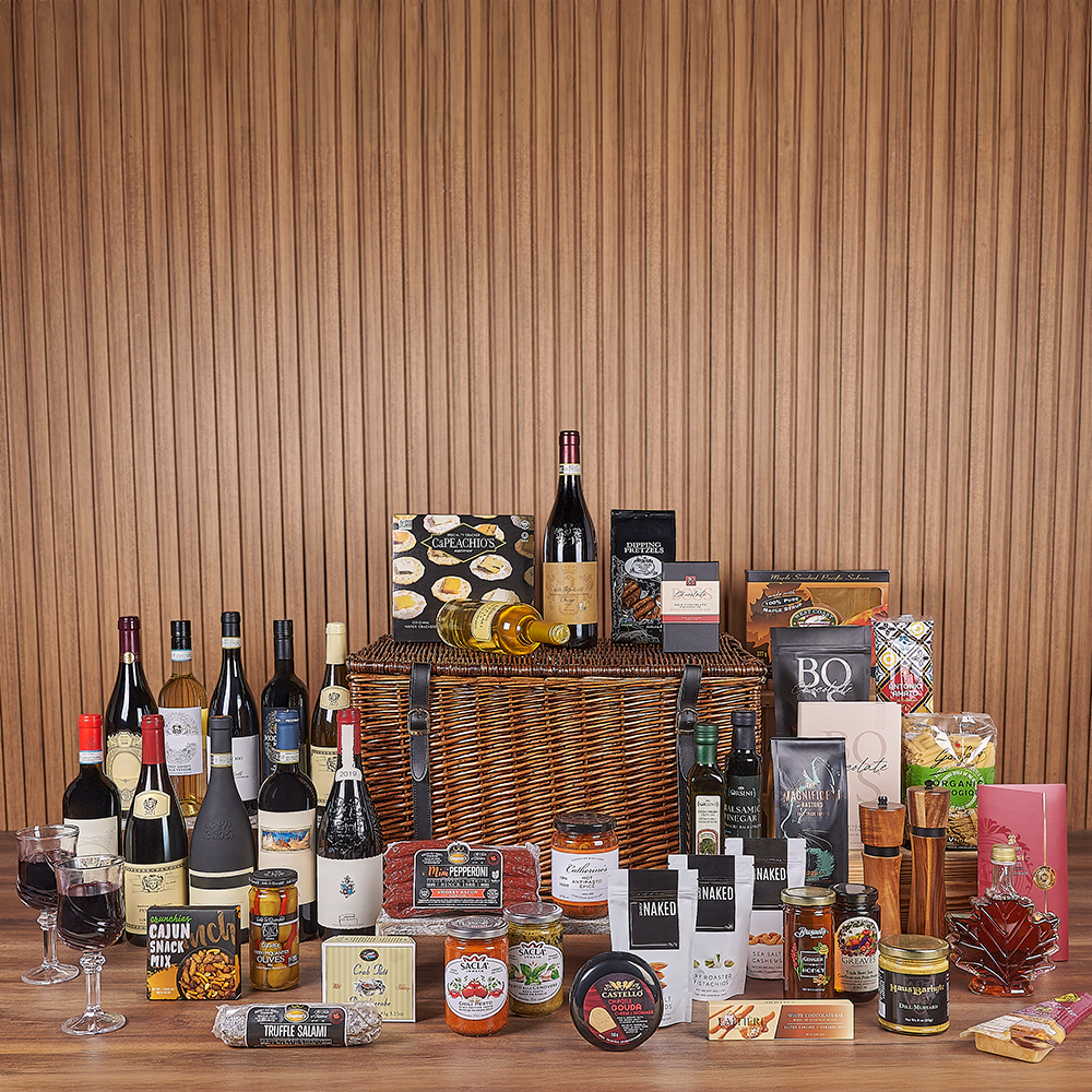 Exquisite Wine &amp; Goodie Basket - Table Wines, wine gift, wine, chocolate gift, chocolate, luxury gift, luxury, New Jersey delivery