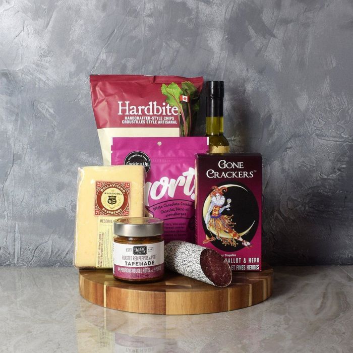 Luxury Gift Basket Featuring Premium Olive Oil and Snacks – how the gift is presented