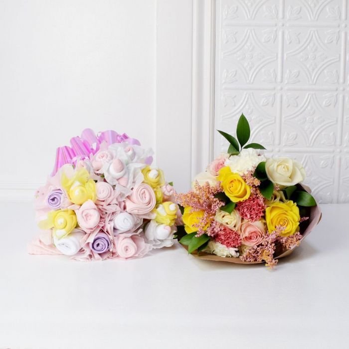 Floral &amp; Cuddly Bouquet For The Baby Girl Gift Set from New Jersey Baskets - New Jersey Delivery
