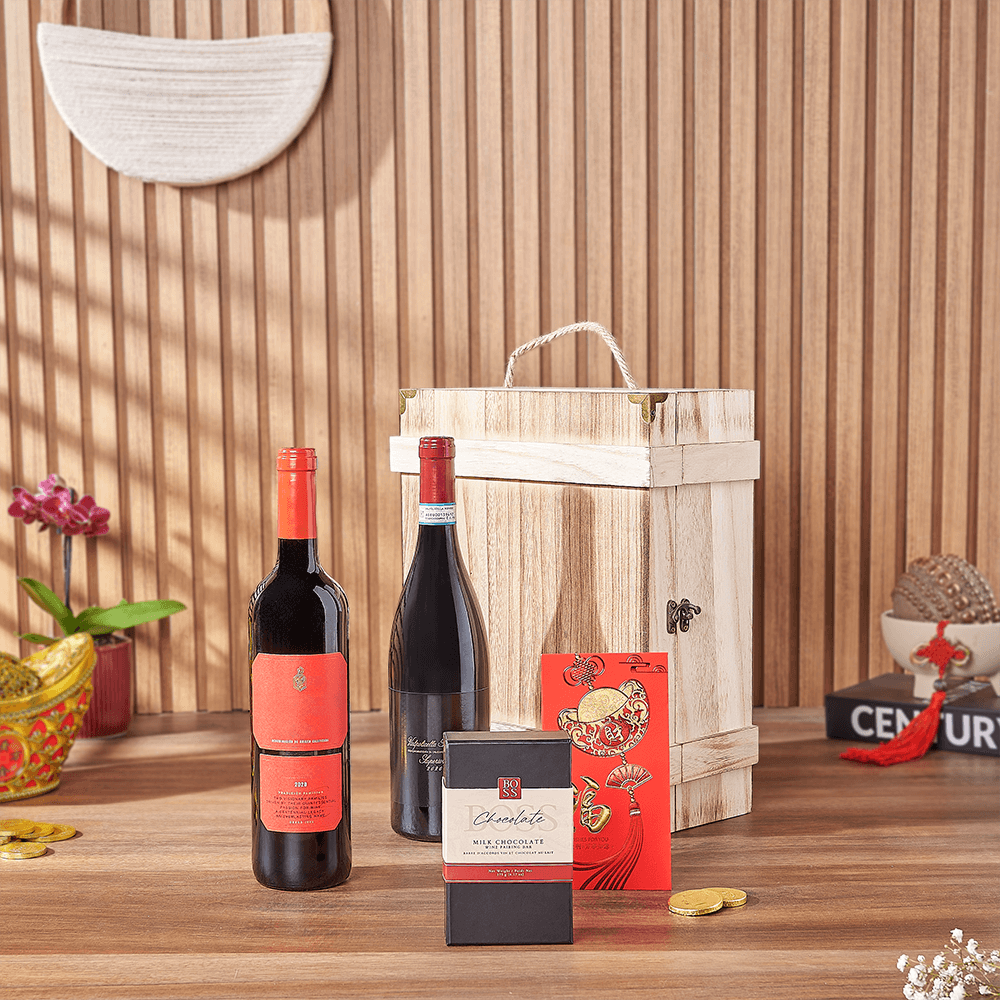 Good Fortune Wine Duo Box, wine gift, wine, chinese new year gift, chinese new year, lunar new year gift, lunar new year, New Jersey delivery