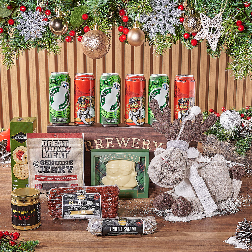 Christmas Craft Beer Basket with Salami – how the gift is presented