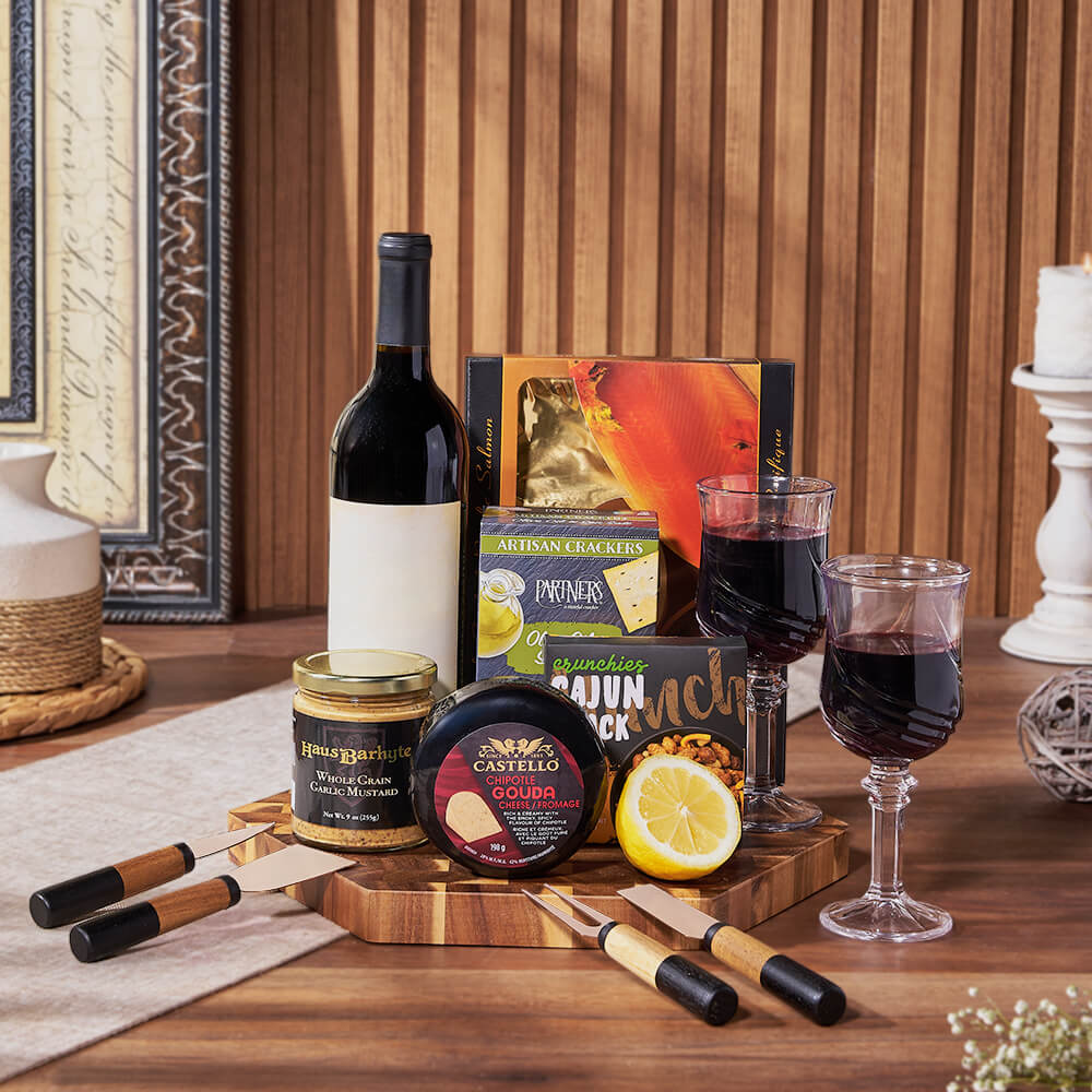 Gourmet Snack &amp; Salmon Gift Set with Wine, wine gift, wine, seafood gift, seafood, salmon gift, salmon, New Jersey delivery