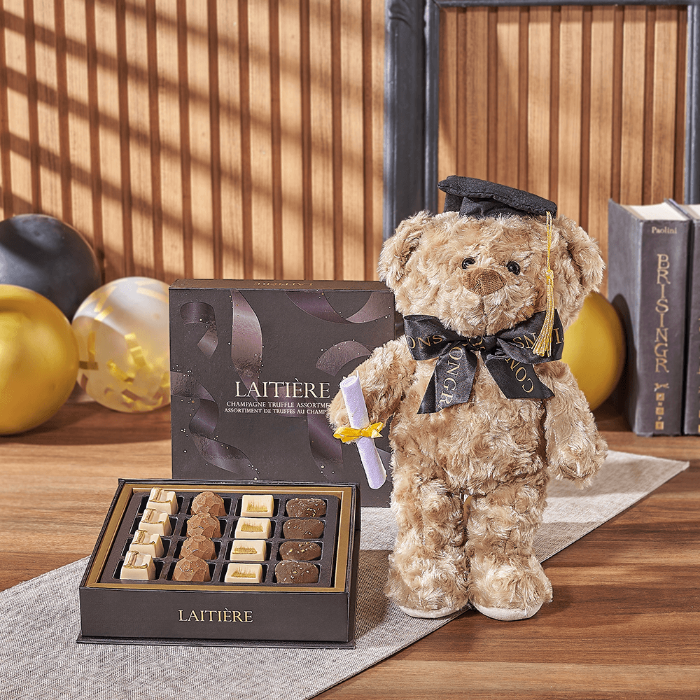 Graduation Bear & Truffle Gift, chocolate gift, chocolate, graduation gift, graduation, plush gift, plush, New Jersey delivery