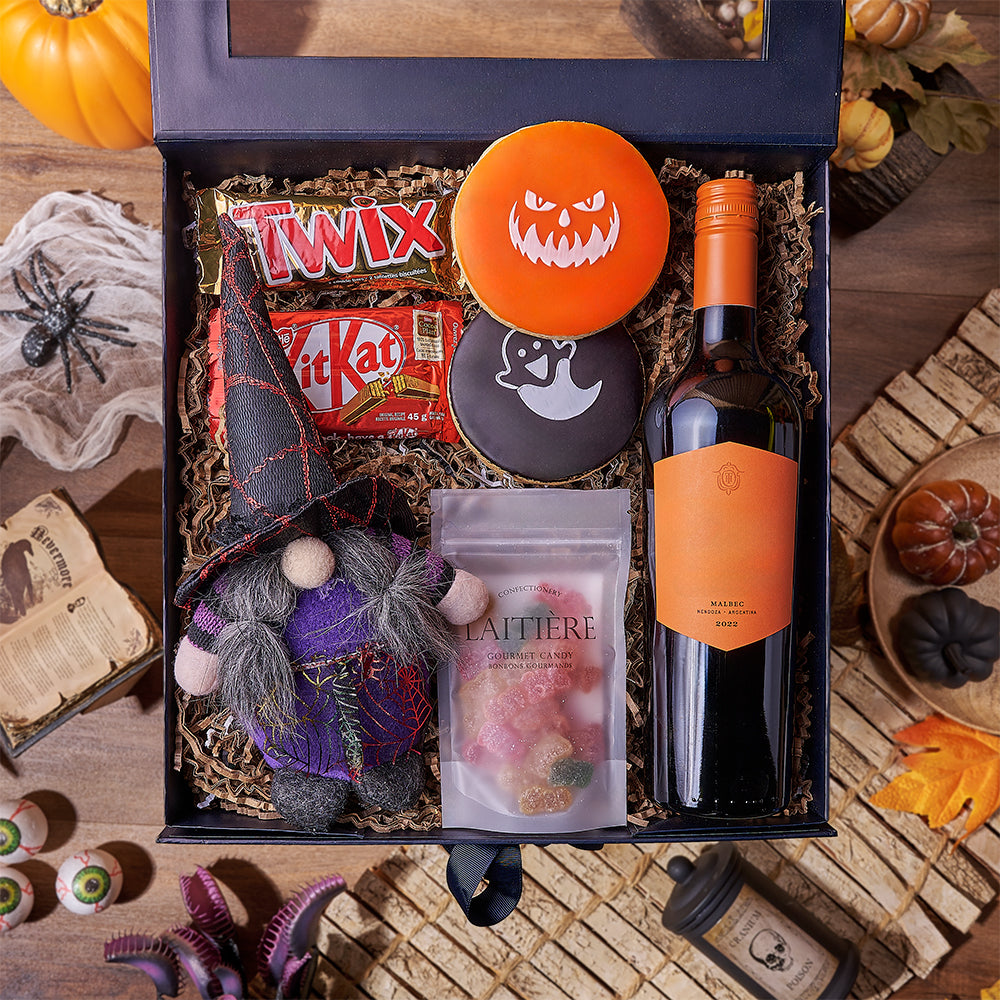 Halloween Wine &amp; Treats Box, wine gift, wine, cookie gift, cookie, halloween gift, halloween, New Jersey delivery