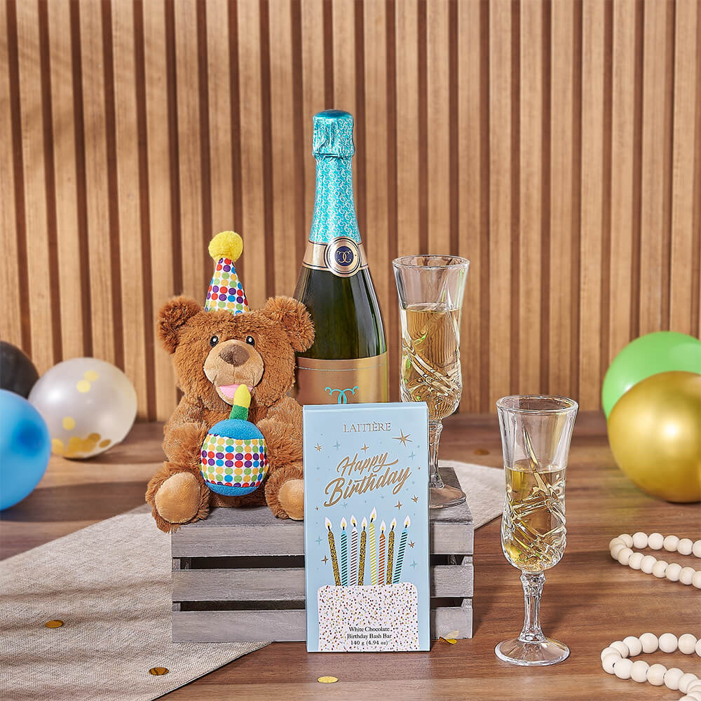 Happy Birthday Champagne &amp; Chocolate Crate, champagne gift, champagne, sparkling wine gift, sparkling wine, birthday gift, birthday, New Jersey delivery