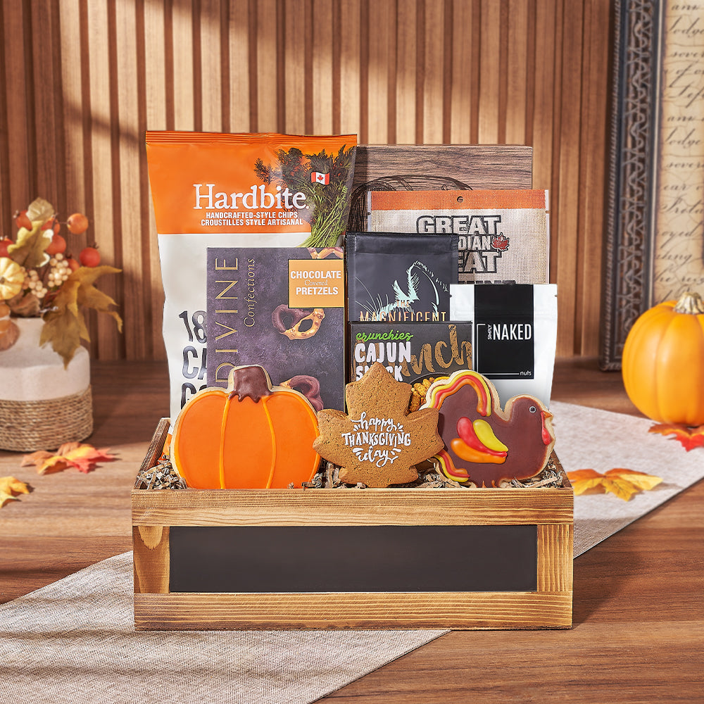 Festive Thanksgiving Gourmet Treats Gift Basket – how the gift is presented