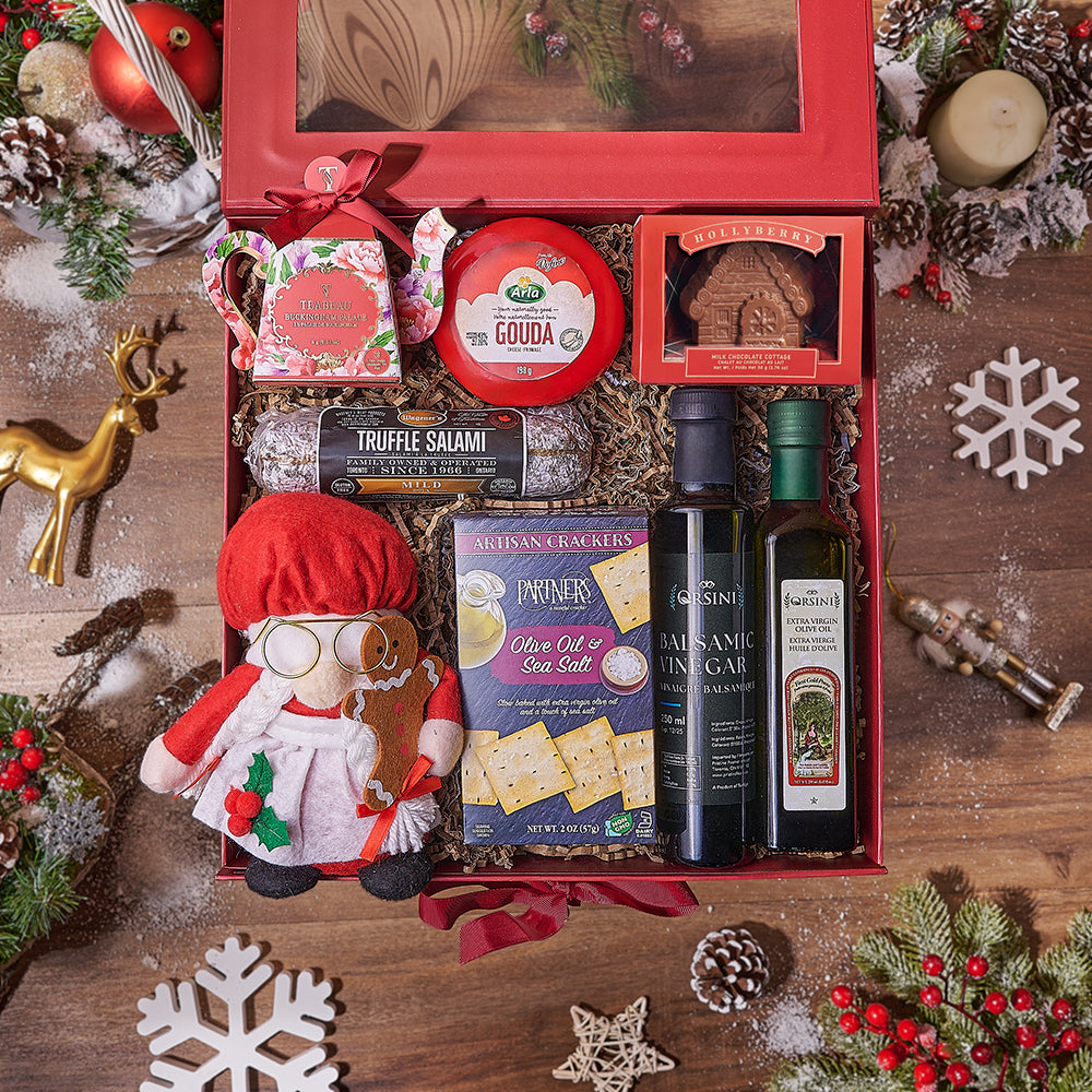 Festive Red Gourmet Gift Box – how the gift is presented