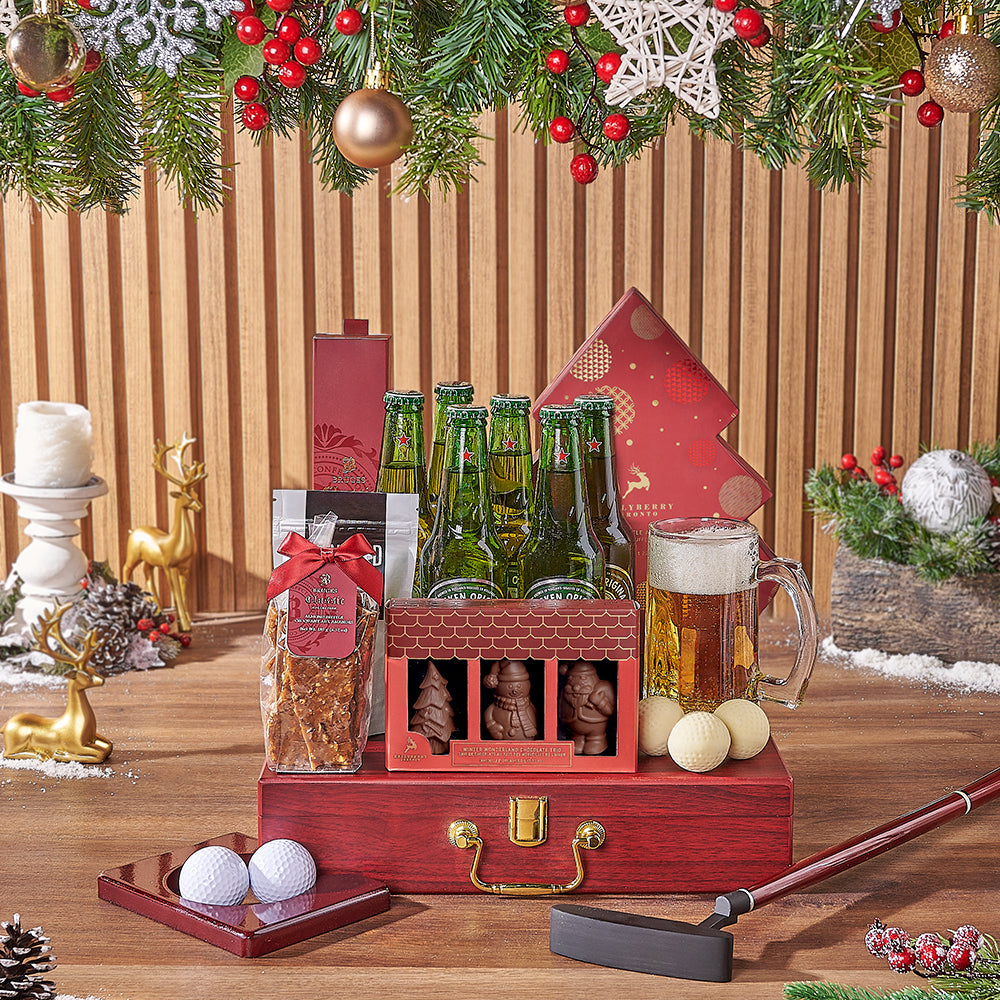 Holiday Beer &amp; Snacks Gift Basket, beer gift, beer, chocolate gift, chocolate, golf gift, golf, christmas gift, christmas, New Jersey delivery