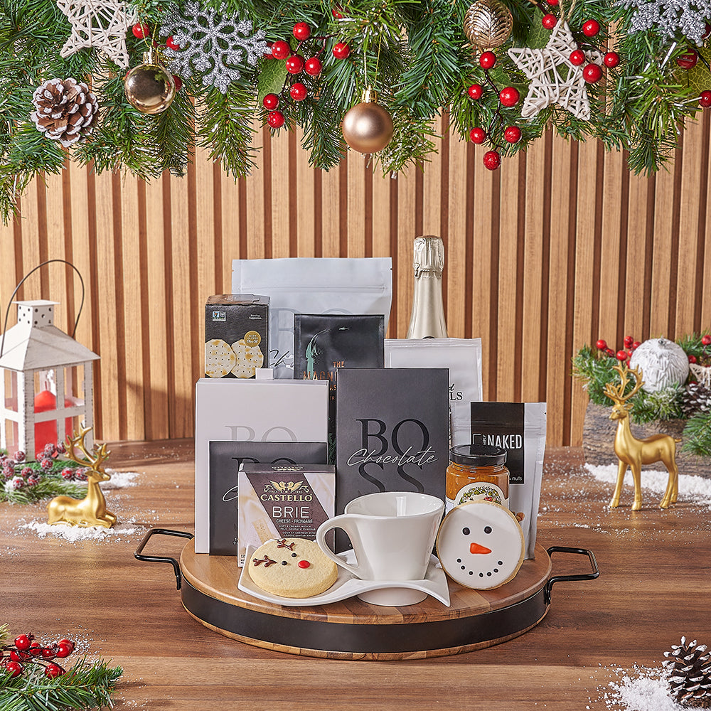 Holiday Bubbly &amp; Snowflake Snack Gift Set, christmas gift, christmas, champagne gift, champagne, chocolate gift, chocolate, coffee gift, coffee, New Jersey delivery