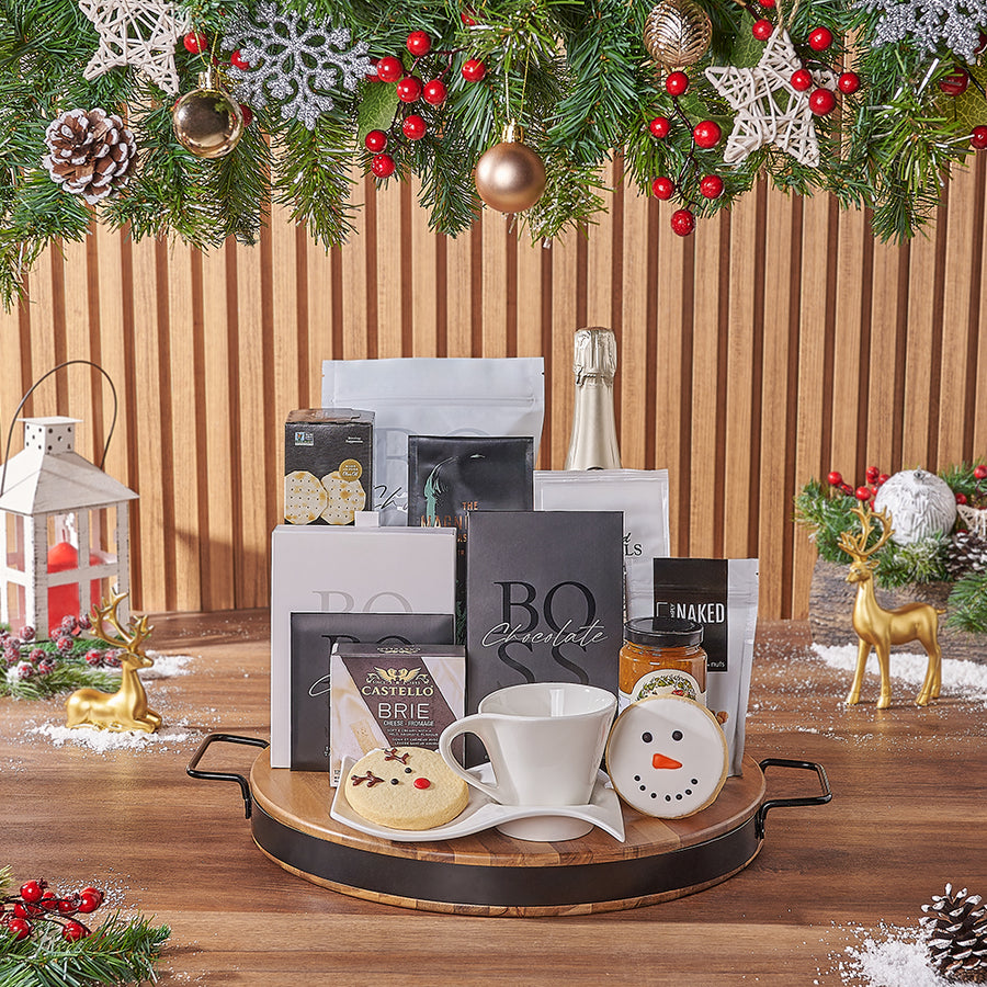 Holiday Bubbly & Snowflake Snack Gift Set, christmas gift, christmas, champagne gift, champagne, chocolate gift, chocolate, coffee gift, coffee, New Jersey delivery