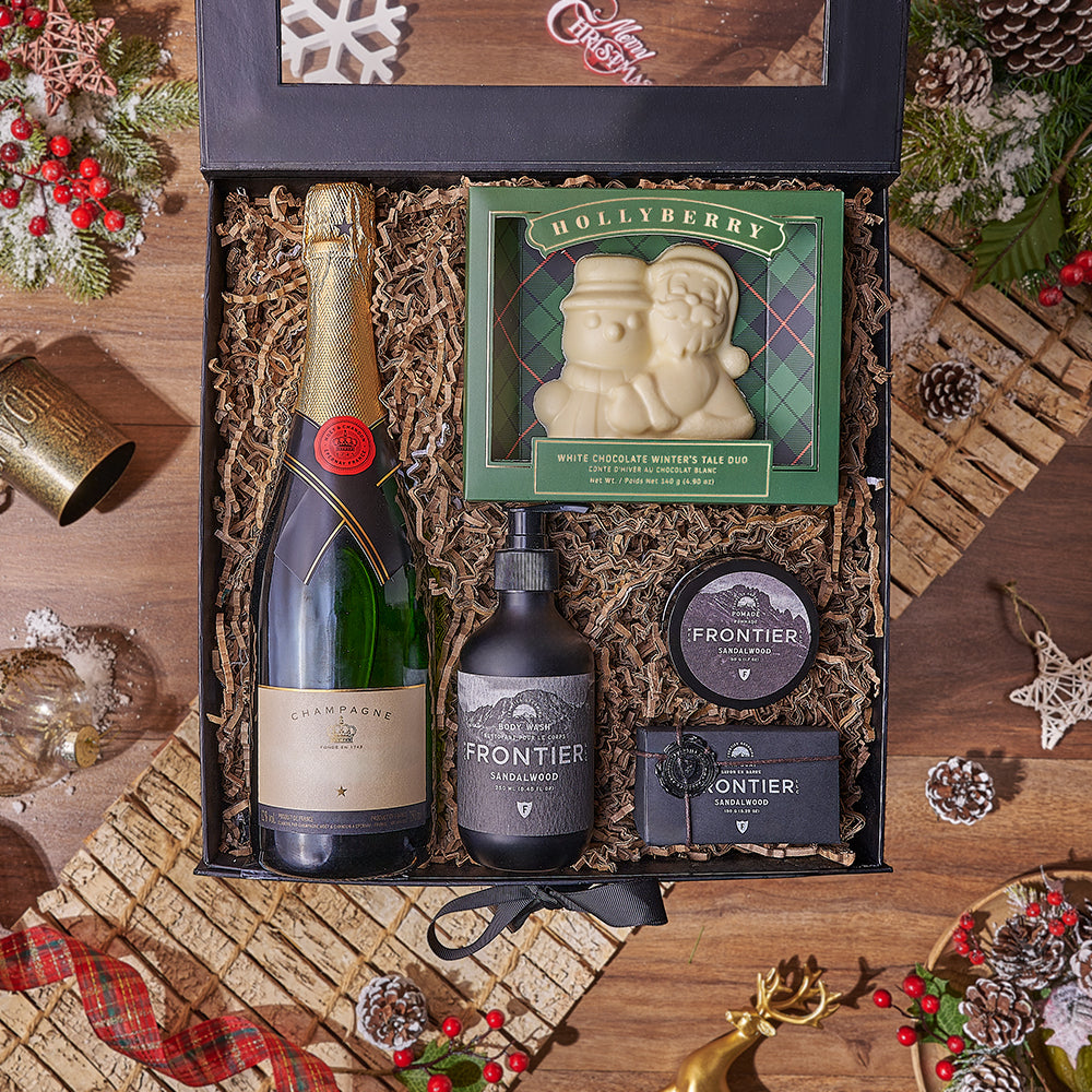 Holiday Bubbly &amp; Spa Gift Box, chocolate gift, chocolate, champagne gift, champagne, sparkling wine gift, sparkling wine, Christmas gift, Christmas, New Jersey delivery