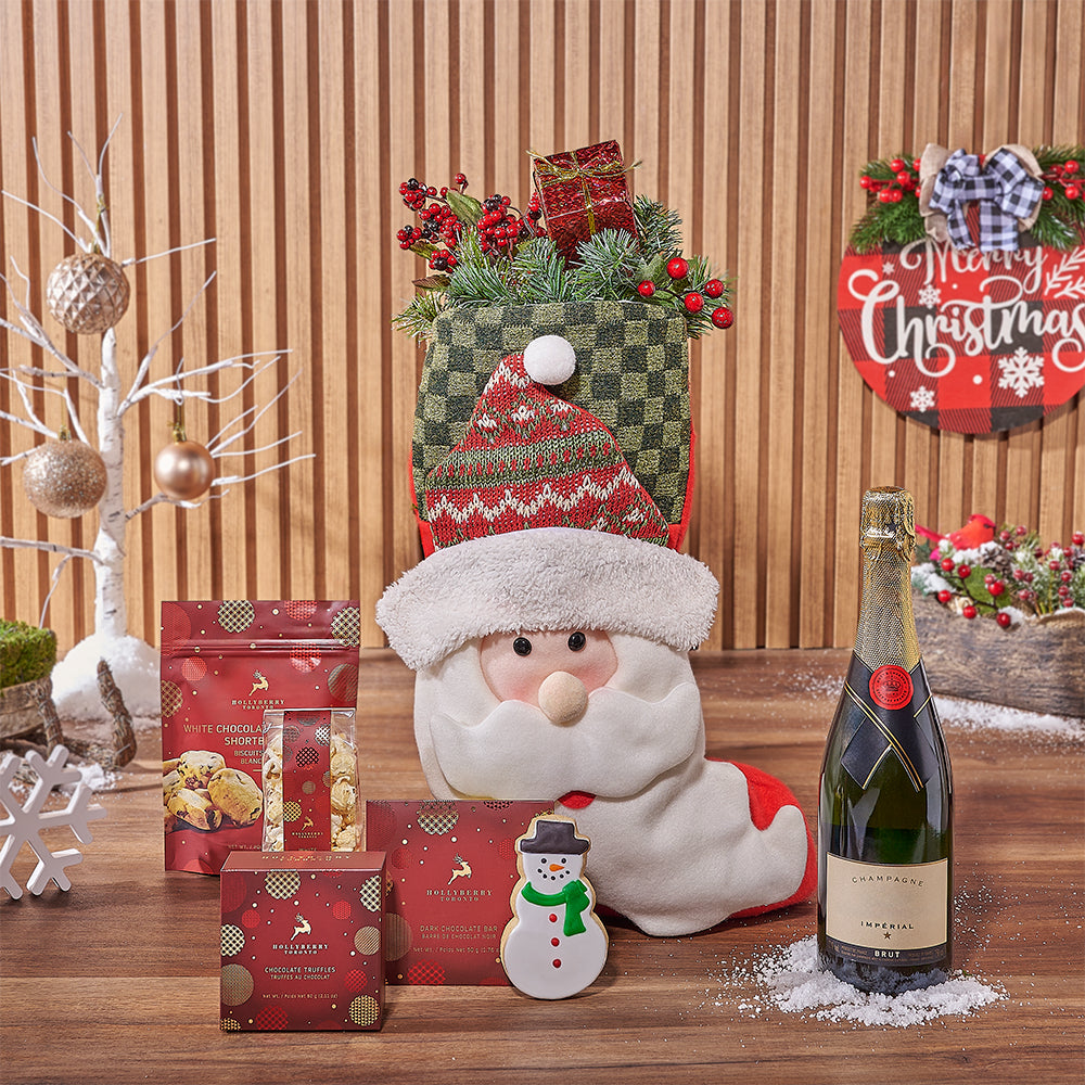 Holiday Champagne & Treat Stocking, champagne gift, champagne, sparkling wine gift, sparkling wine, chocolate gift, chocolate, christmas gift, christmas, New Jersey delivery