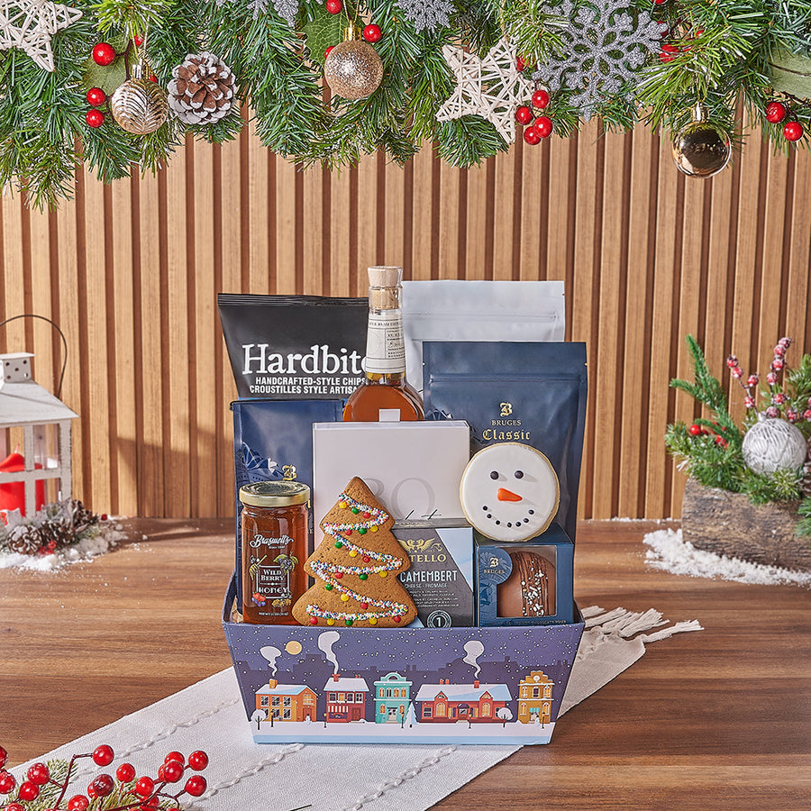 Holiday Snack Smorgasbord with Liquor, liquor gift, liquor, chocolate gift, chocolate, cookie gift, cookie, chocolate gift, chocolate, New Jersey delivery