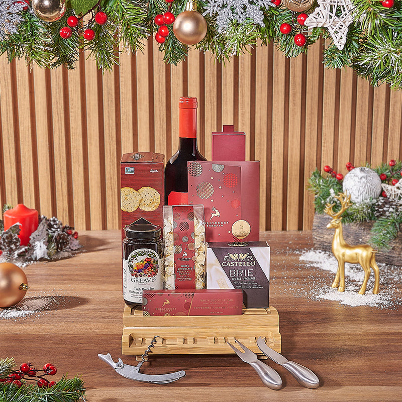 Holiday Wine & Cheese Snack Basket, wine gift, wine, chocolate gift, chocolate, christmas gift, christmas, New Jersey delivery