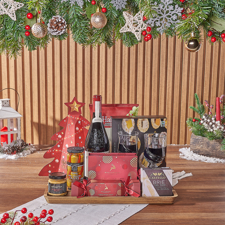 Holiday Wine & Treats Gift Basket, christmas gift, christmas, wine gift, wine, chocolate gift, chocolate, New Jersey delivery