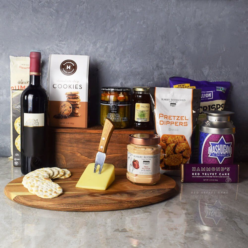 Kosher Wine &amp; Cheese Basket from New Jersey Baskets - Kosher Gift Basket - New Jersey Delivery