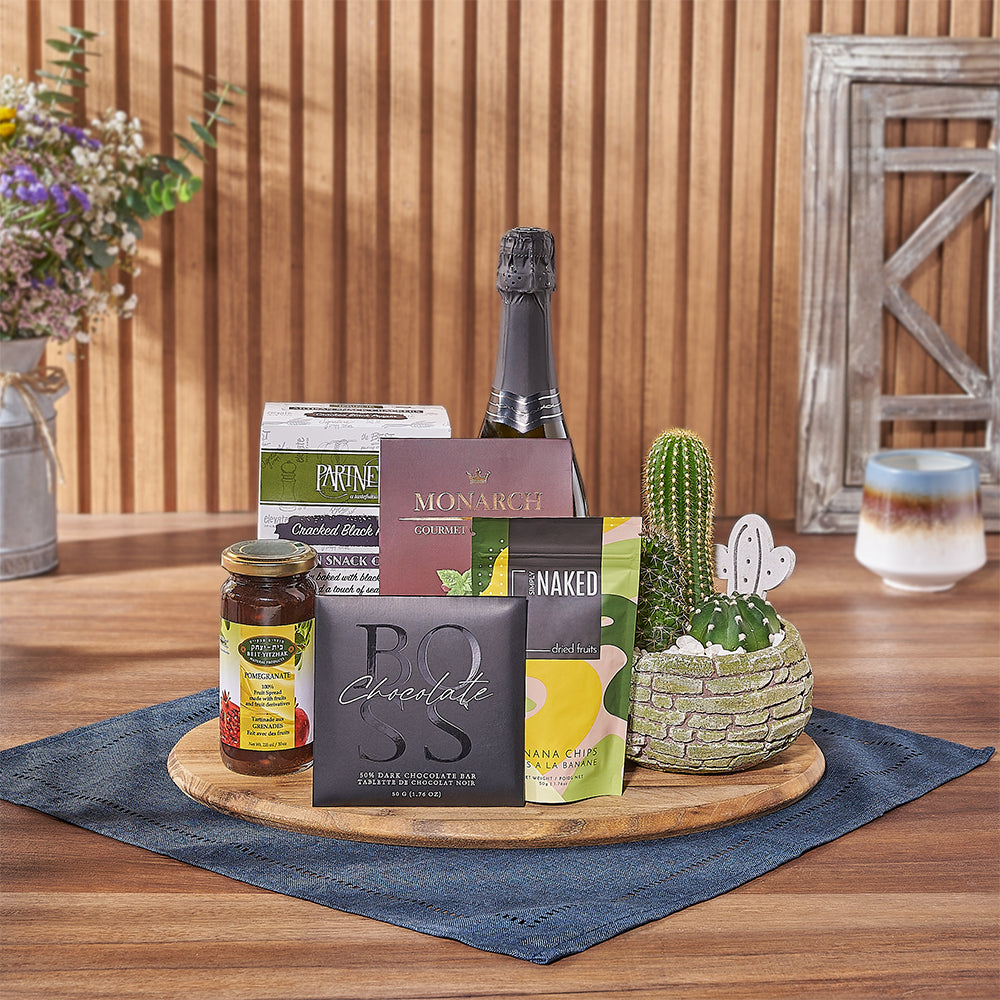 Kosher Celebration &amp; Cacti Gift from New Jersey Baskets - Champagne Gift Basket - New Jersey Delivery