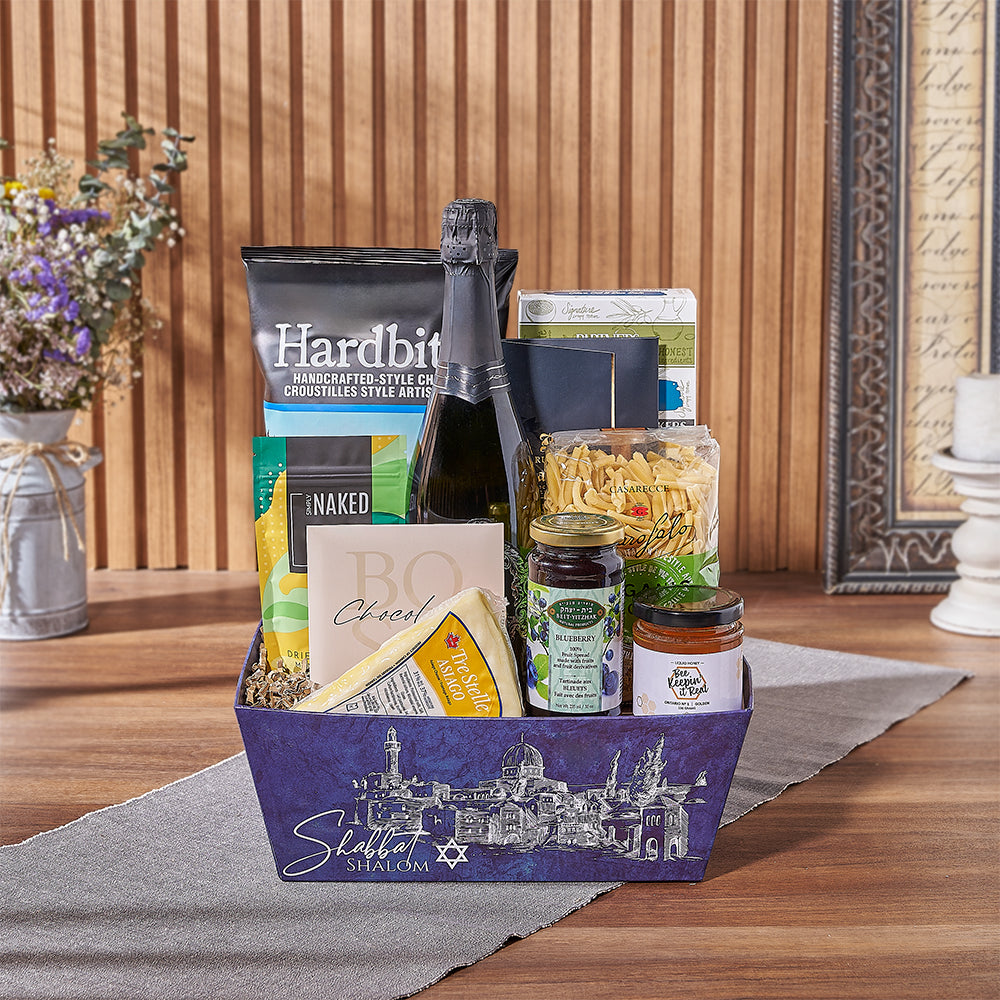 Kosher Blue Sparkling Wine Tray – how the gift is presented