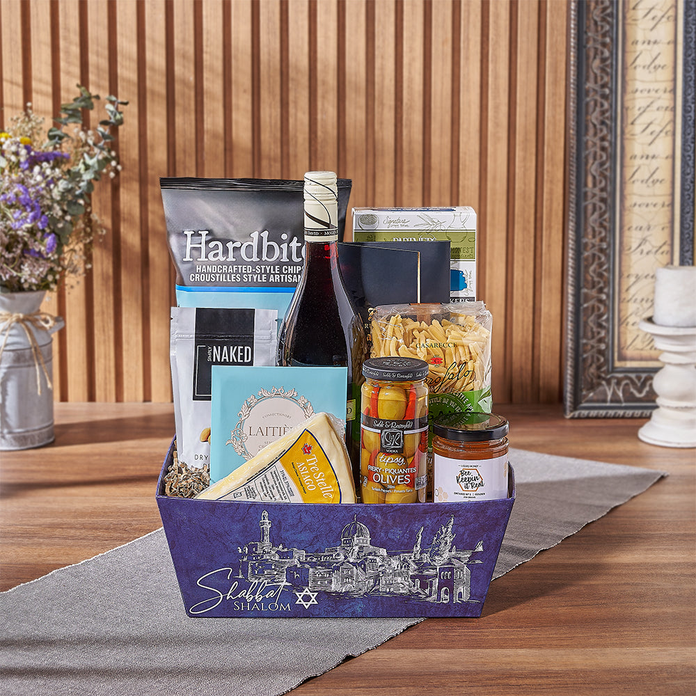 Kosher Wine and Honey Snack Basket – how the gift is presented