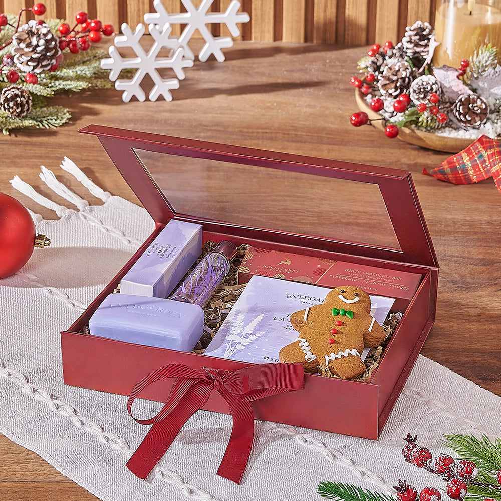 Lavender Spa Holiday Gift Box, spa gift, spa, Christmas gift, Christmas, chocolate gift, chocolate, New Jersey delivery