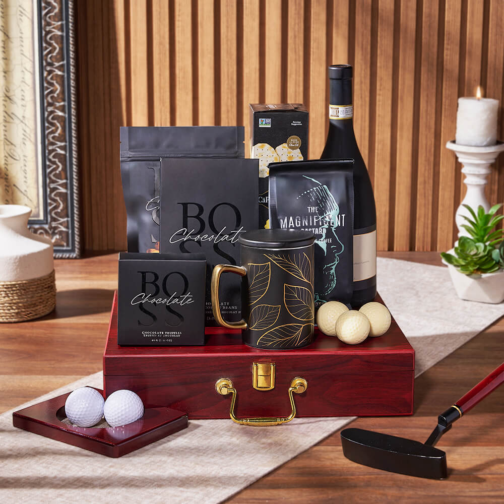 Luxe Putting &amp; Wine Gift Set from New Jersey Baskets - Wine Gift Basket - New Jersey Delivery