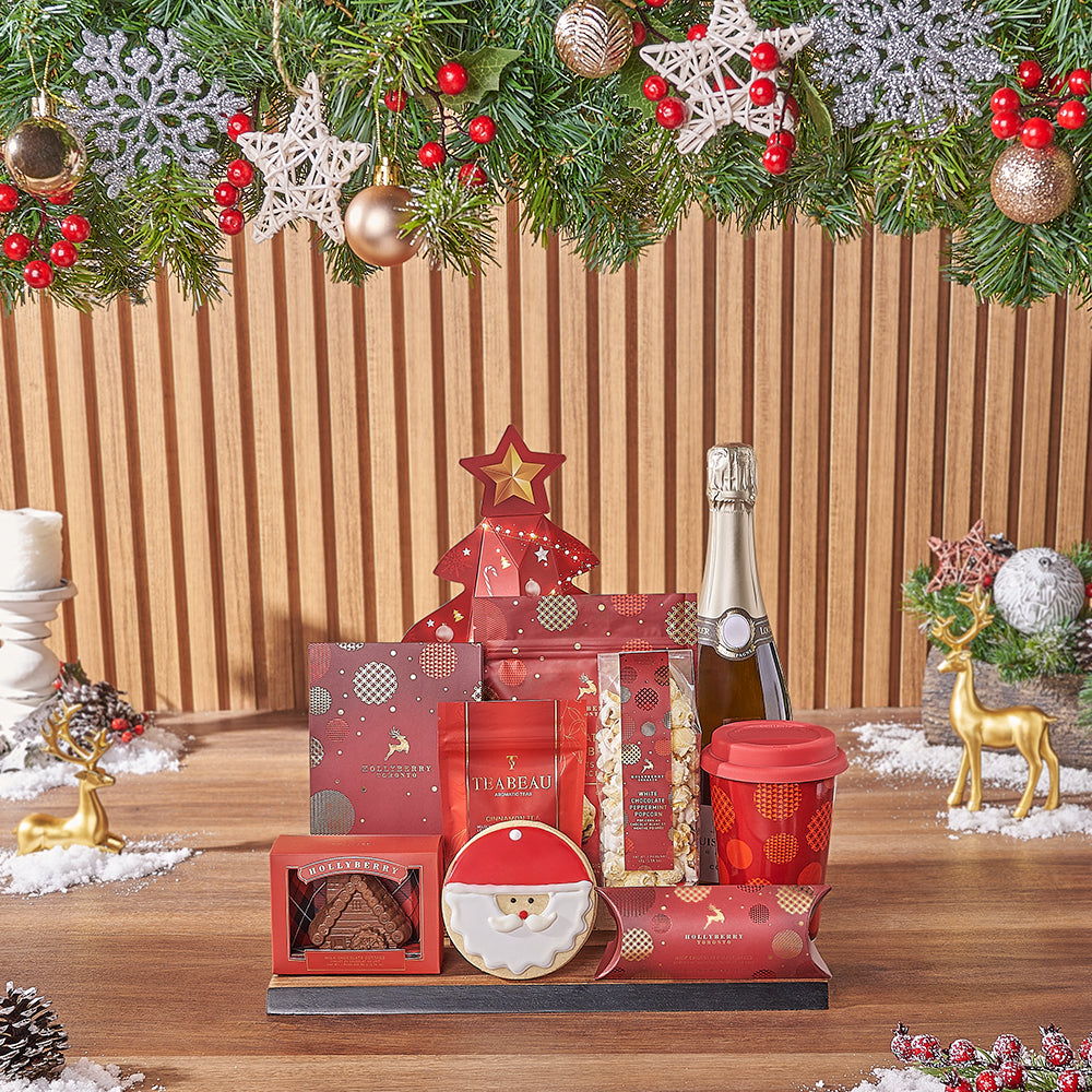 Merry Christmas Celebration Basket, christmas gift, christmas, holiday gift, holiday, champagne gift, champagne, chocolate gift, chocolate, New Jersey delivery