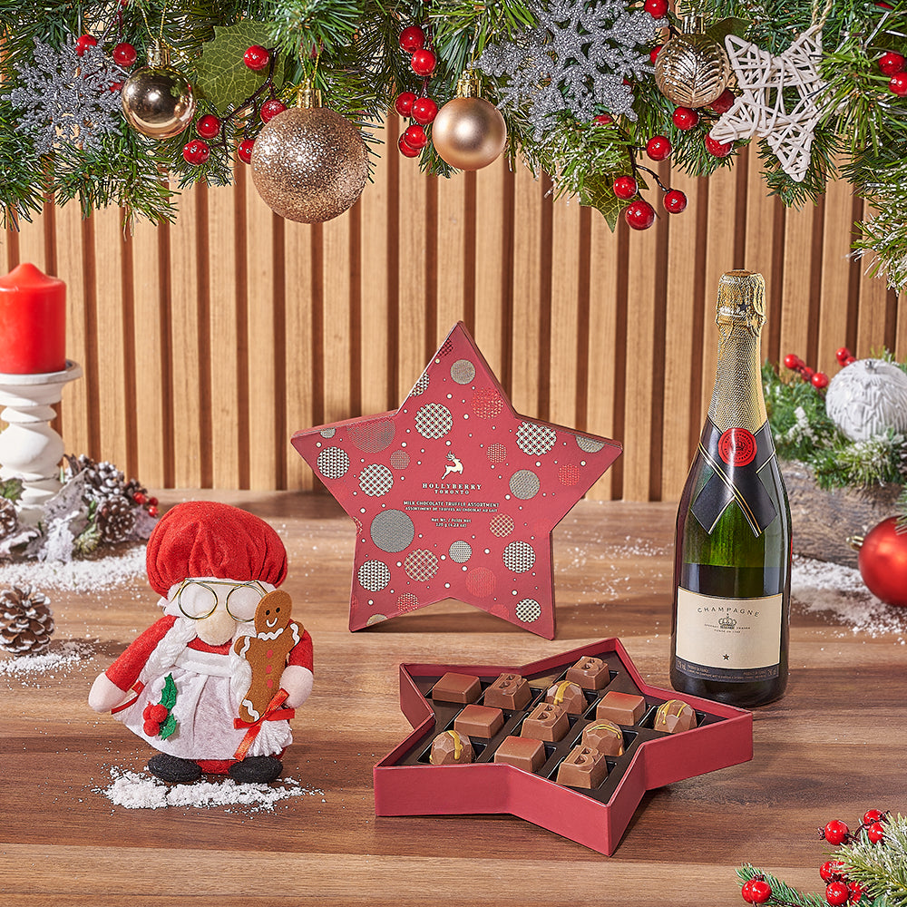 Mrs. Claus Champagne & Chocolate Gift Set, Christmas gift, Christmas, chocolate gift, chocolate, New Jersey delivery